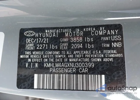 2022 Hyundai Elantra Sel z USA, uszkodzony, nr VIN KMHLM4AGXNU300399